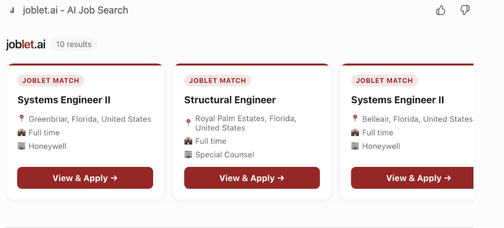 Joblet live job matches inside ChatGPT